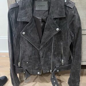Suede Moto Jacket with Silver Accents